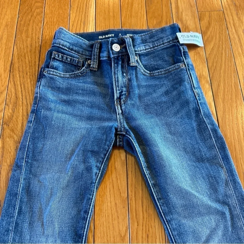 New Old Navy Blue Denim Skinny Jeans Adjustable Waist Sz 6 Slim Girls Inseam 21”